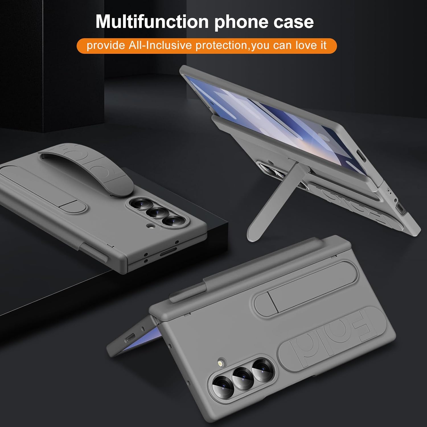 for Samsung Galaxy Z Fold 7 Case with Finger Strap Built-in S-Pen Slot & Pen Full Hinge Coverage Protection Screen Protector Cover for Samsung Galaxy Fold 7 (Gray)